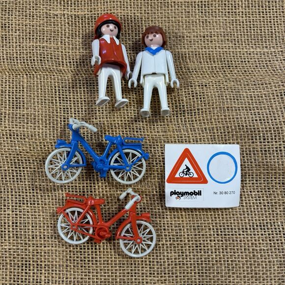 Vintage Playmobil 2 Cyclists 3573 Schaper In Box 1983 Missing Street Sign - Picture 4 of 4